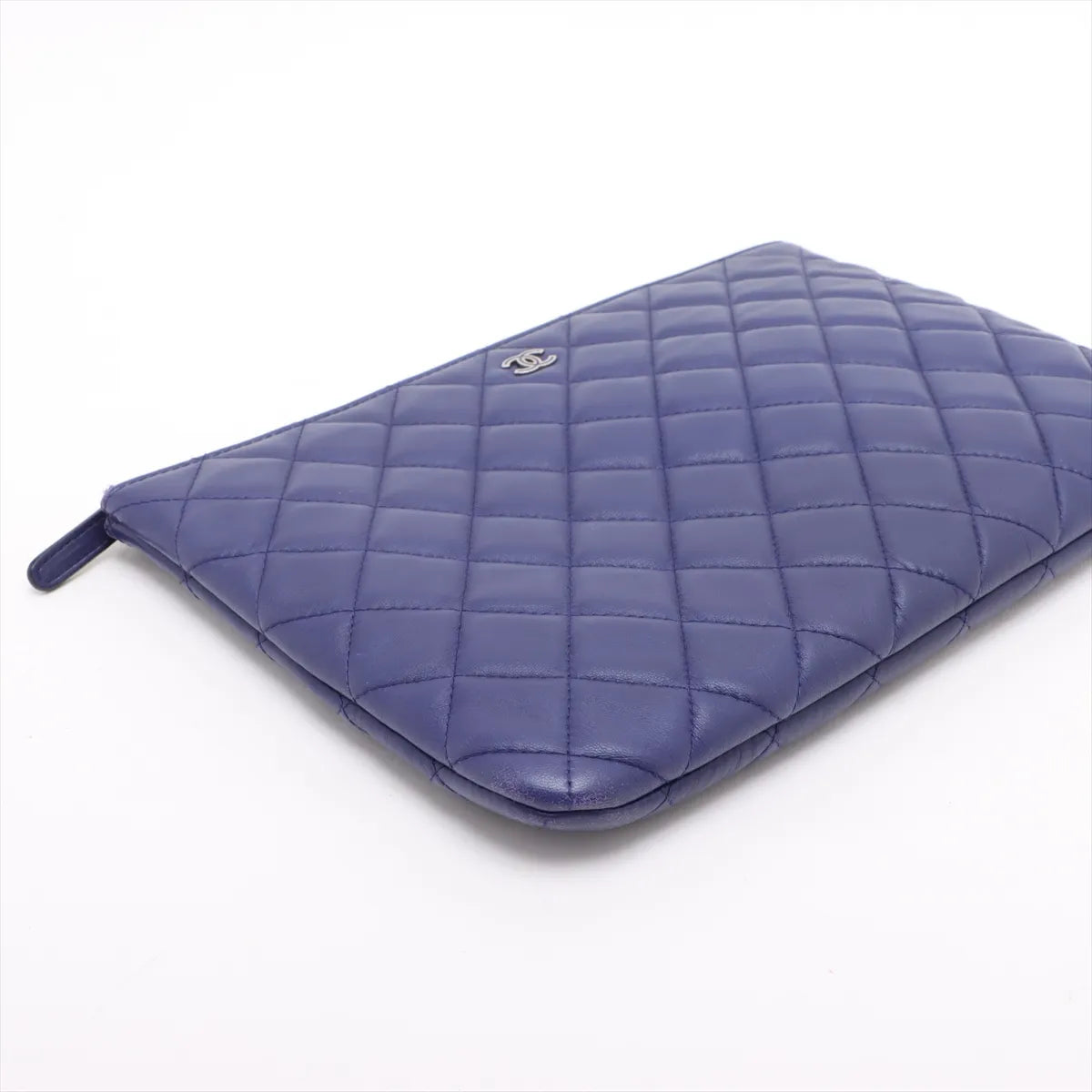 Chanel CC Logo Matelasse Lambskin Clutch Bag Blue