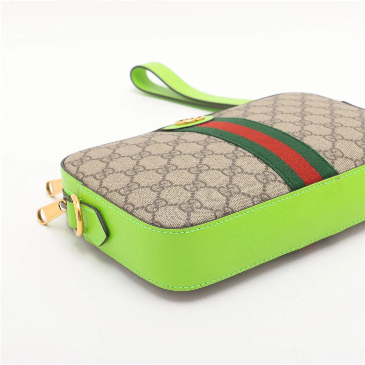 Gucci GG Supreme Ophidia Leather Shoulder Bag Beige x Neon Green