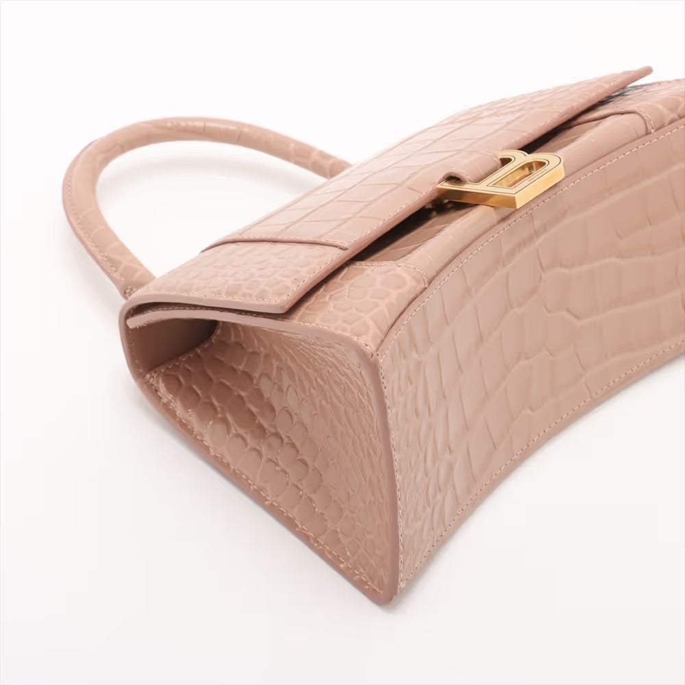 Balenciaga Hourglass Mock Croc Two-Way Handbag Beige