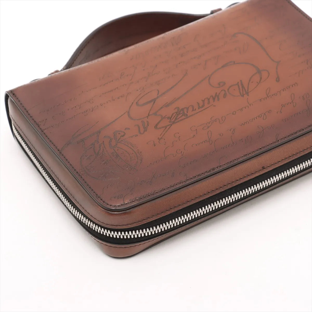 Berluti Calligraphy Leather Handbag Brown