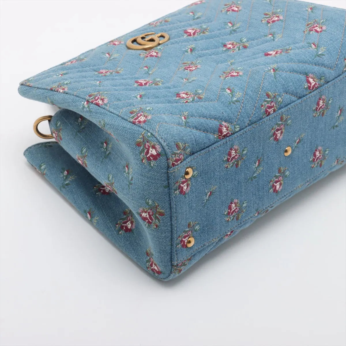Gucci GG Marmont Chevron Floral Denim x Leather Two-Way Shoulder Bag