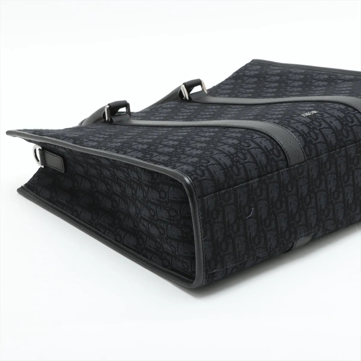 Christian Dior Oblique East West Canvas Leather Two-Way Handbag Black