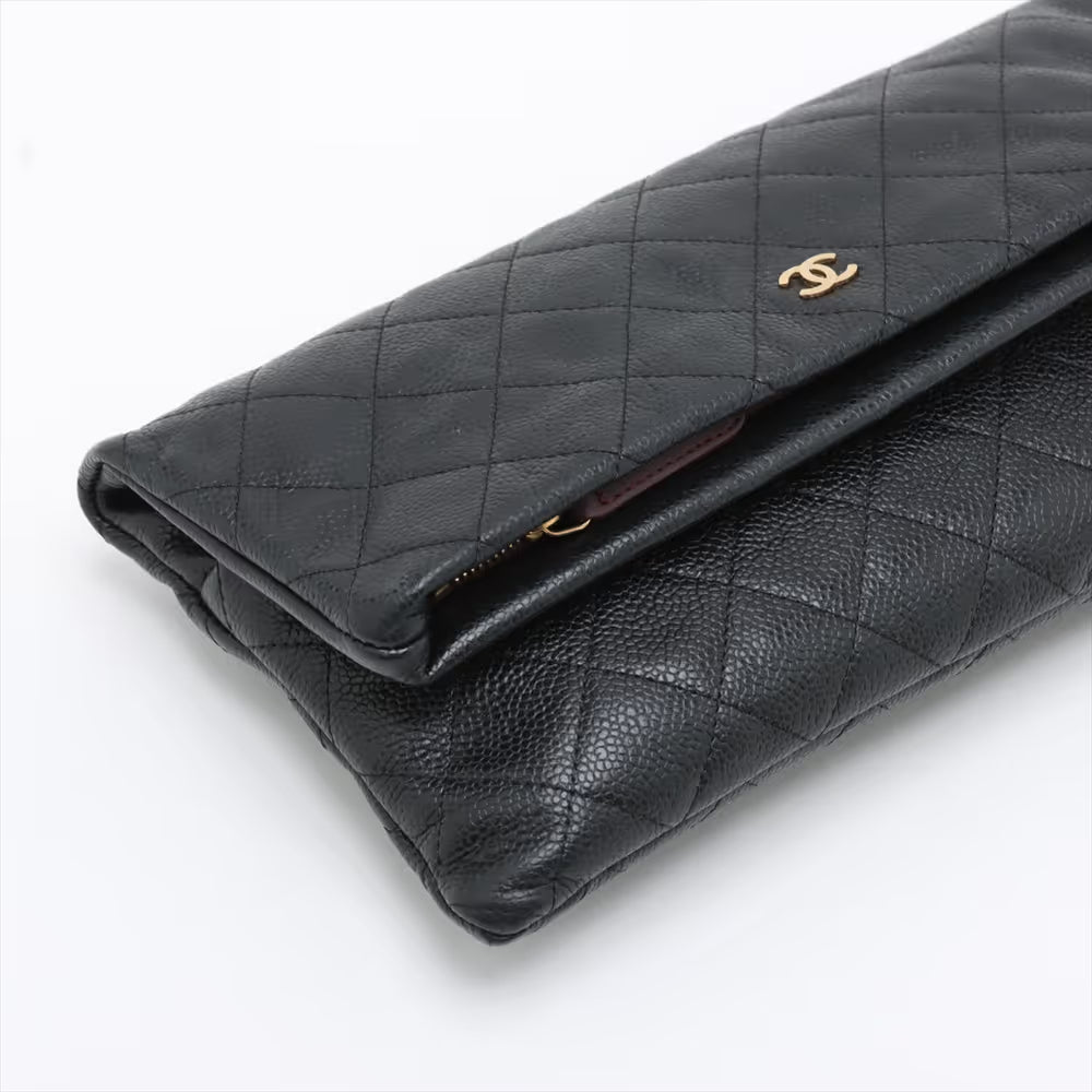 Chanel CC Logo Matelasse Caviar Skin Clutch Bag Black