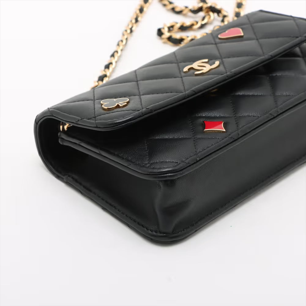 Chanel CC Logo Playings Cards Matelasse Lambskin Single Flap Single Chain Bag Black