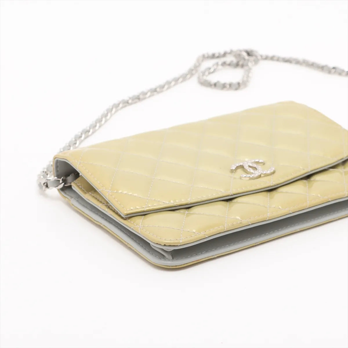 Best Seller Chanel CC Logo Matelasse Patent Leather Chain Wallet Yellow