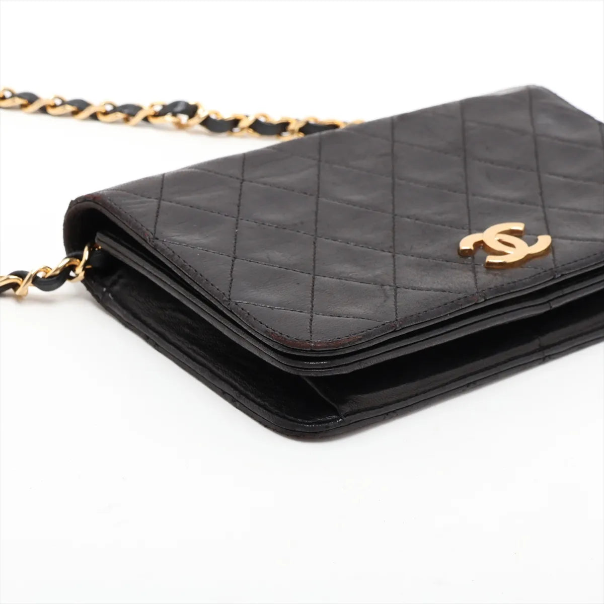 Chanel CC Logo Matelasse Lambskin Chain Shoulder Bag Black