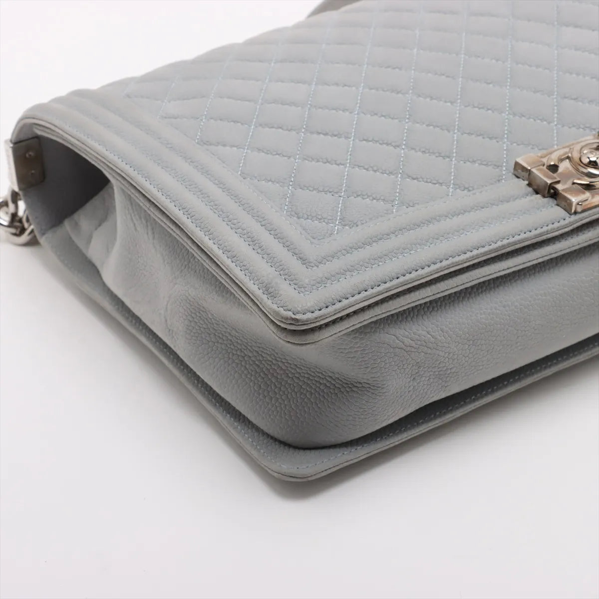 Chanel Boy Large Caviar Skin Chain Shoulder Bag Blue Gray