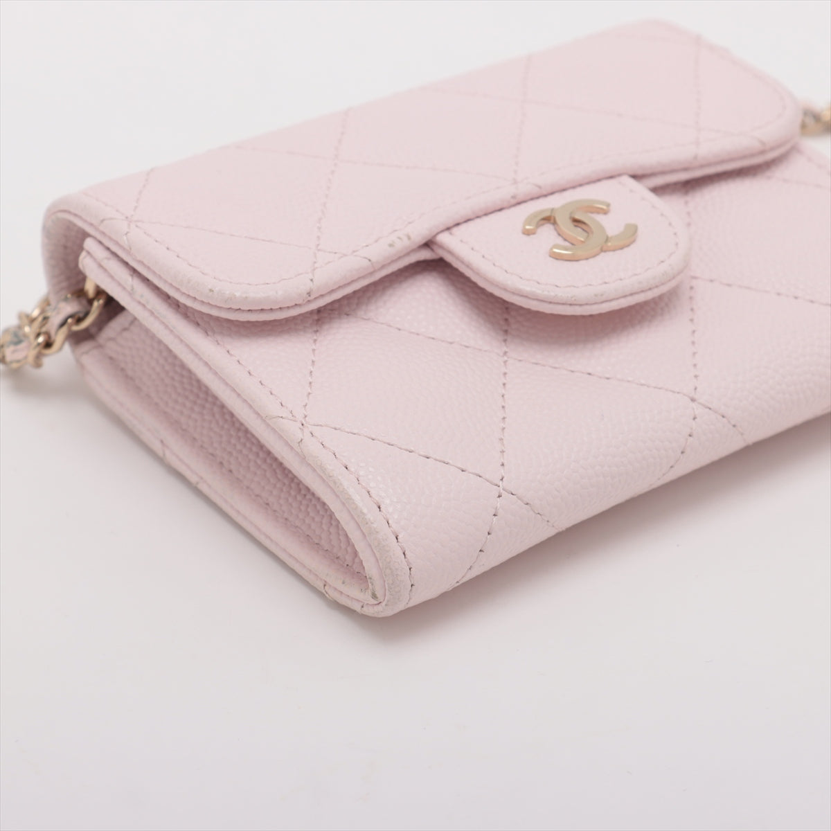 Chanel CC Logo Mini Matelasse Caviar Skin Chain Shoulder Bag Pink