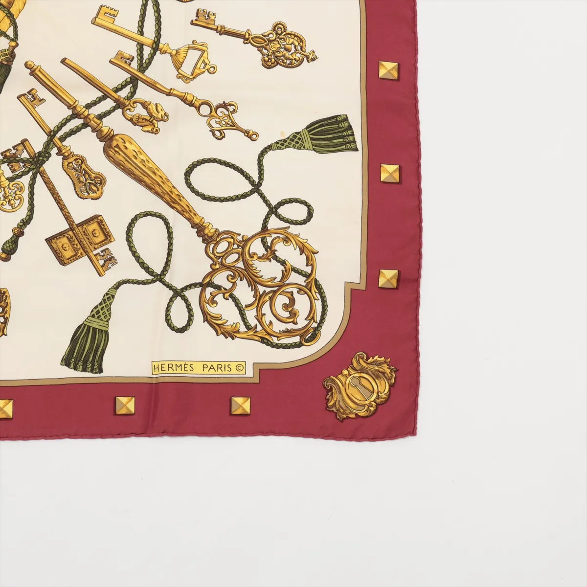 Chanel Carre 90 Les Cles Keys Silk Scarf Beige x Bordeaux