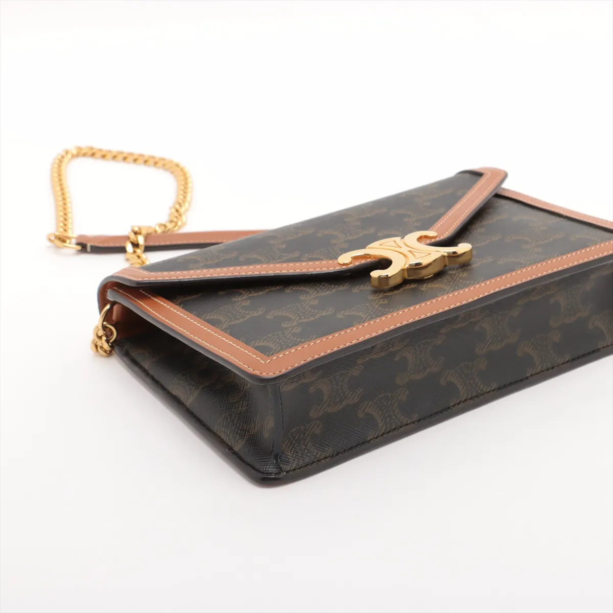 Celine Triomphe Leather Chain Shoulder Bag Brown