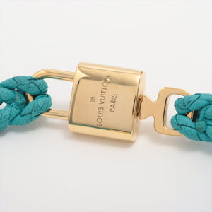 Designer Louis Vuitton Padlock Leather Bracelet Turquoise