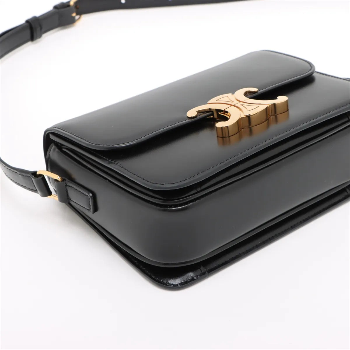 Celine Triomphe Teen Leather Shoulder Bag Black