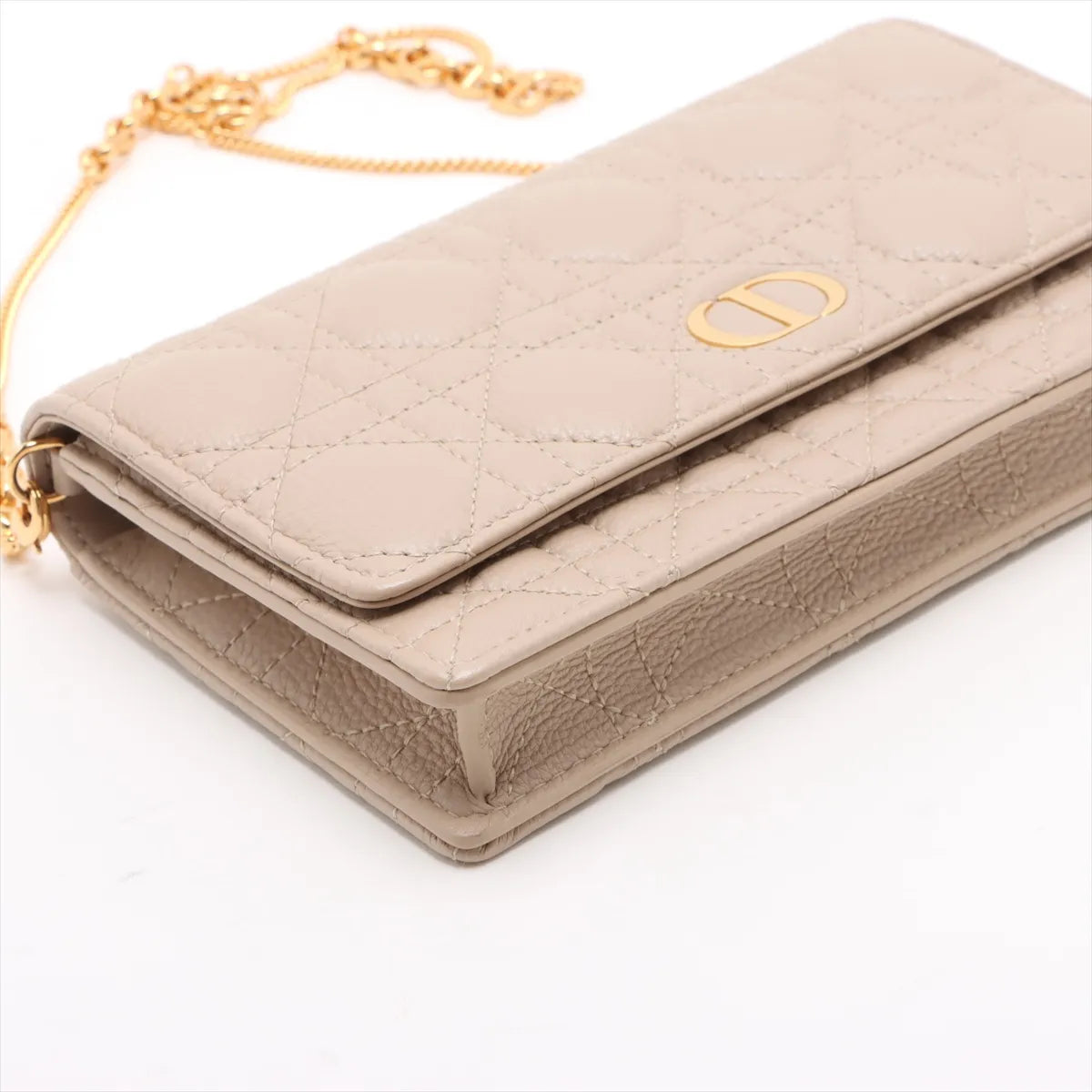 Christian Dior Cannage Caro Leather Wallet on Chain Beige
