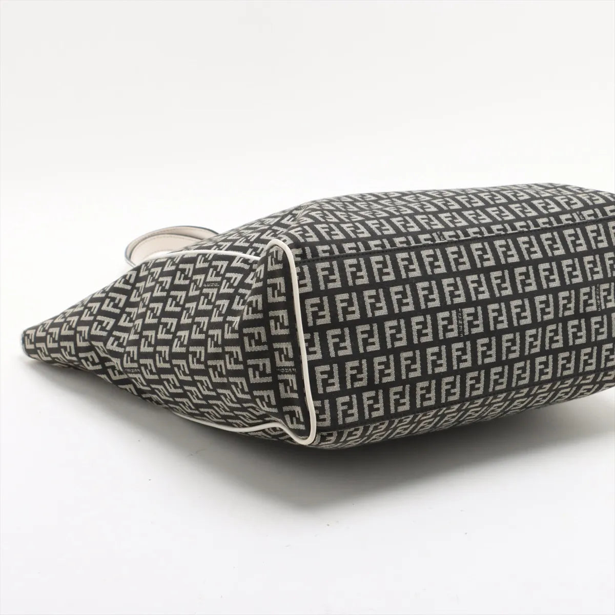 Fendi Zucchino Canvas Leather Tote Bag Black x White