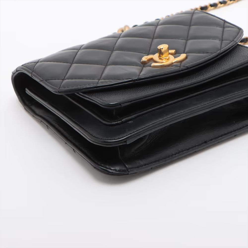 Chanel CC Logo Matelasse Lambskin x Caviar Skin Two-Way Shoulder Bag Black