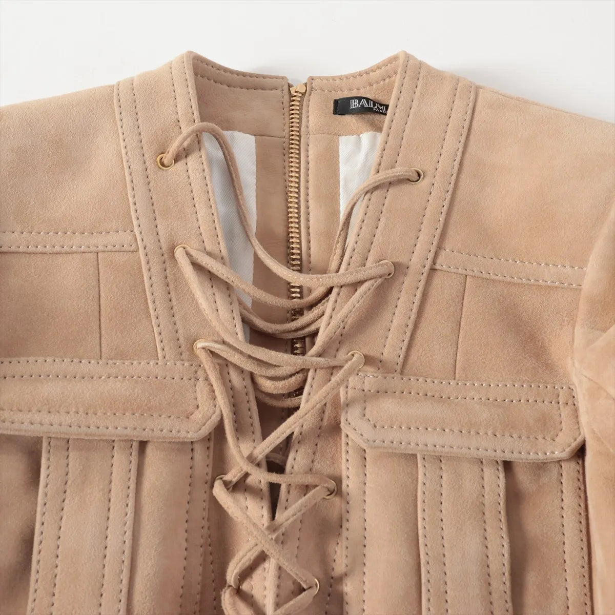 Balmain Lambskin Suede Dress Beige