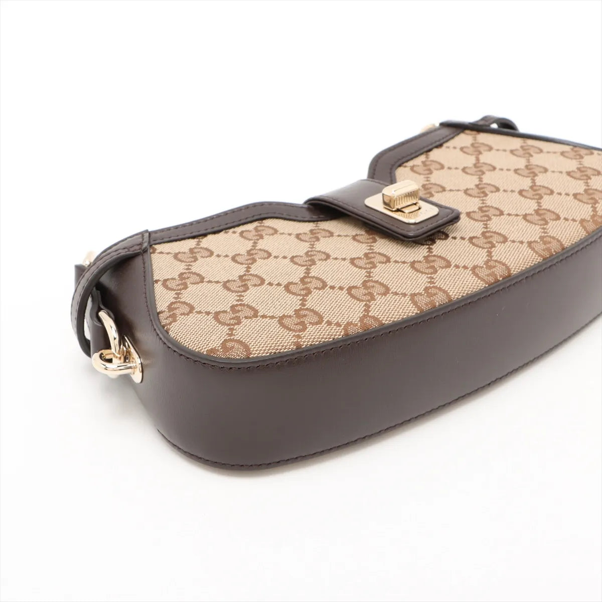 Gucci GG Supreme Moonside Canvas Leather Shoulder Bag Beige×Brown