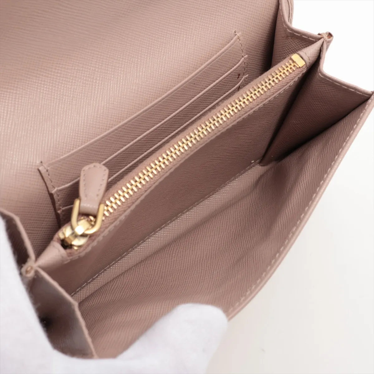 Prada Saffiano Leather Compact Wallet Beige