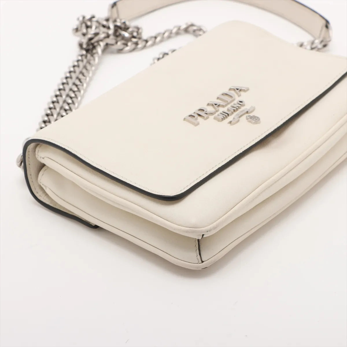 Prada Leather Chain Shoulder Bag White