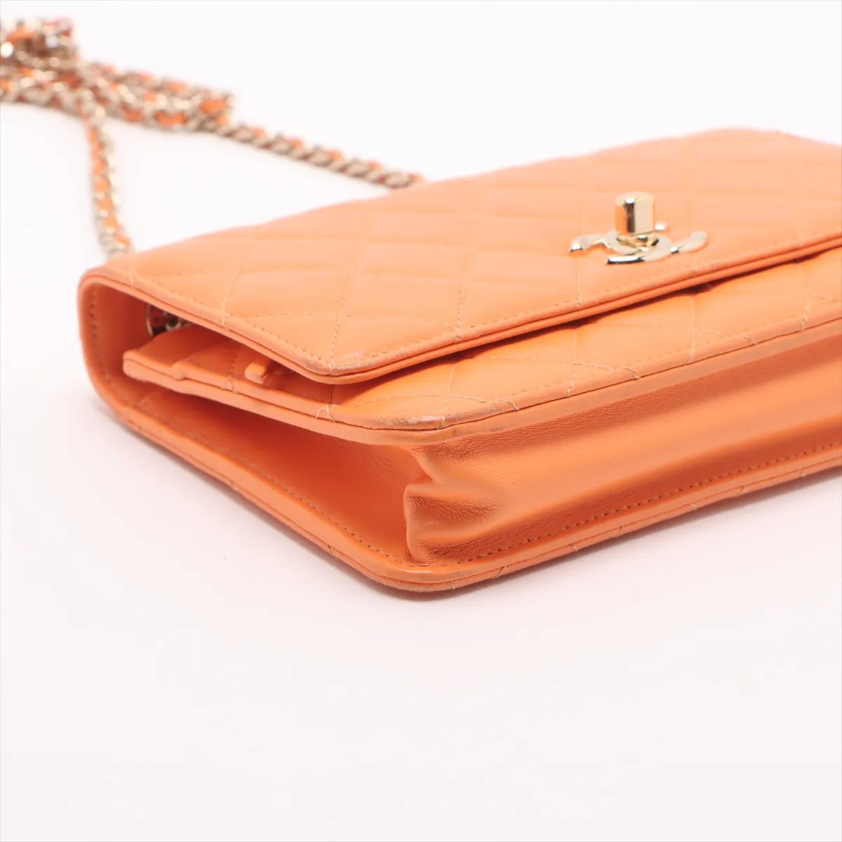 Best Seller Chanel Trendy Multicolor Chanel Logo Lambskin Chain Wallet On Chain Orange