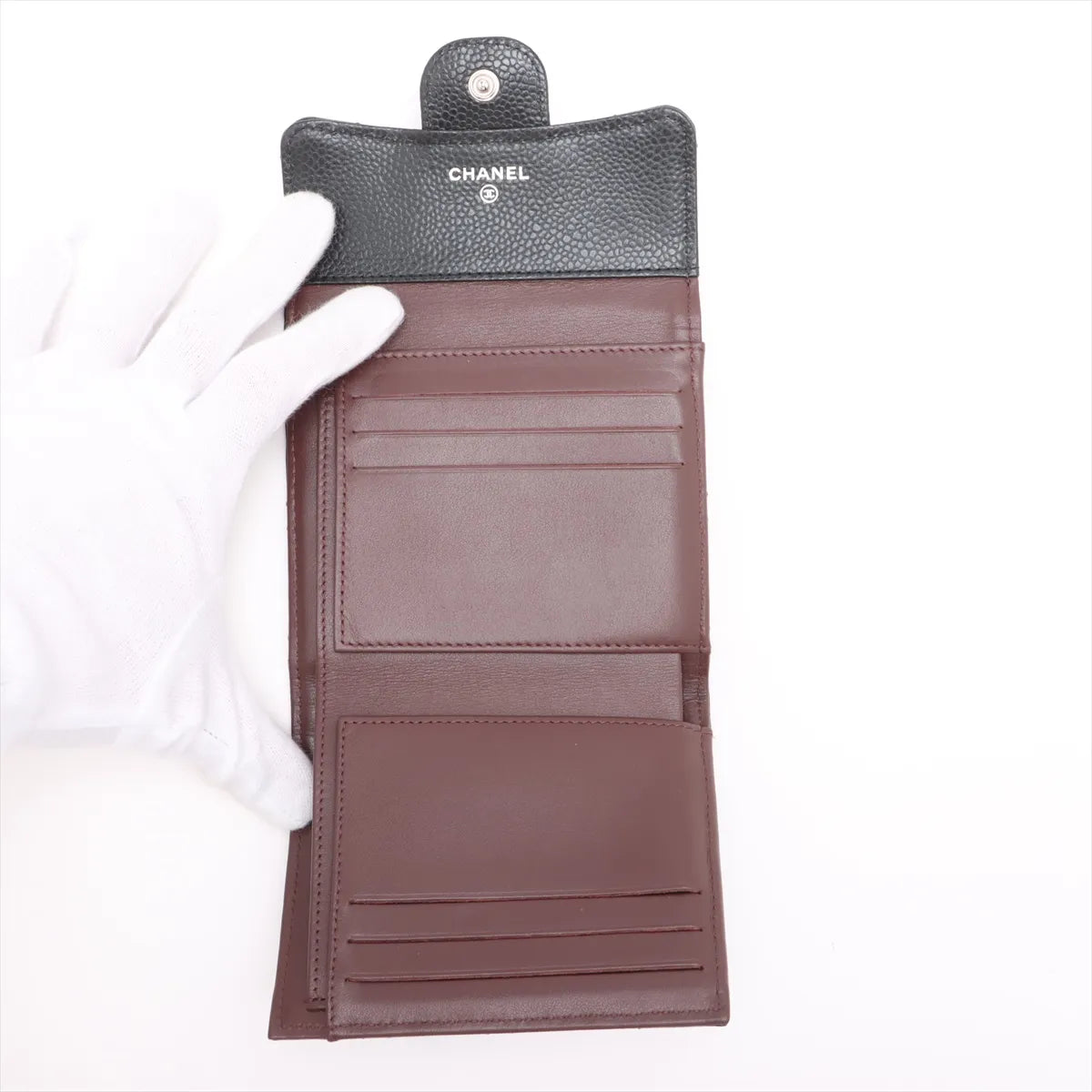 Chanel CC Logo Matelasse Caviar Skin Compact Wallet Black