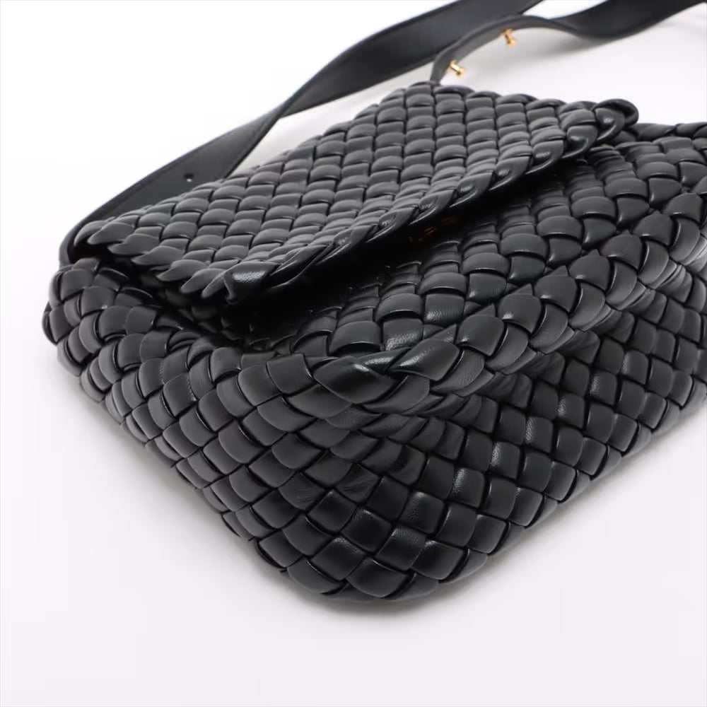 Bottega Veneta Intrecciato Small Cobble Leather Shoulder Bag Black
