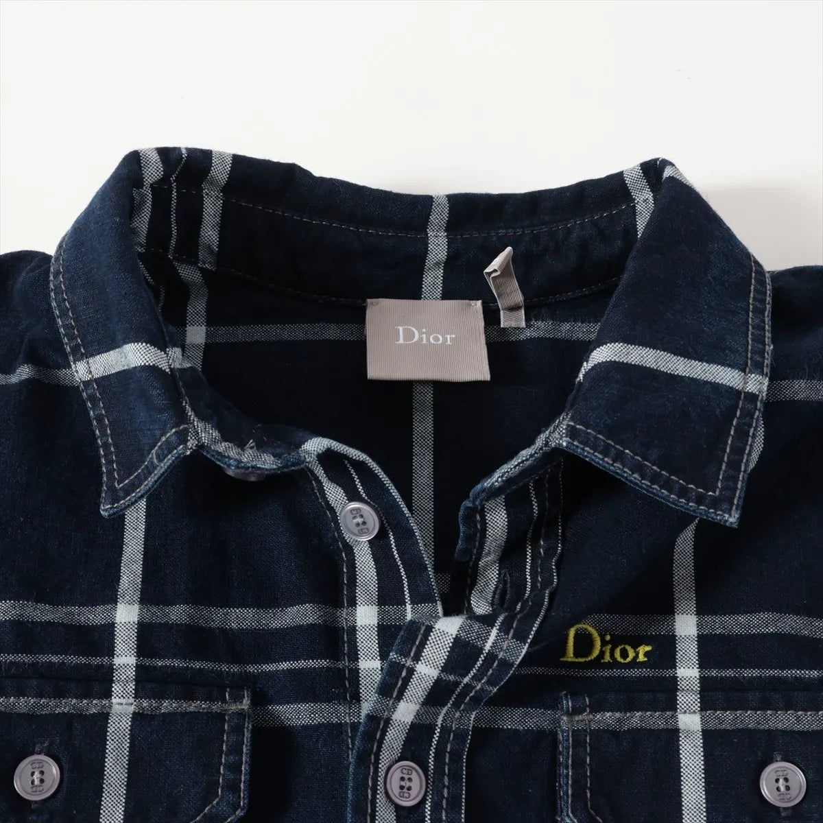 Dior Cotton Plaid Long Sleeve Navy Blue Kids