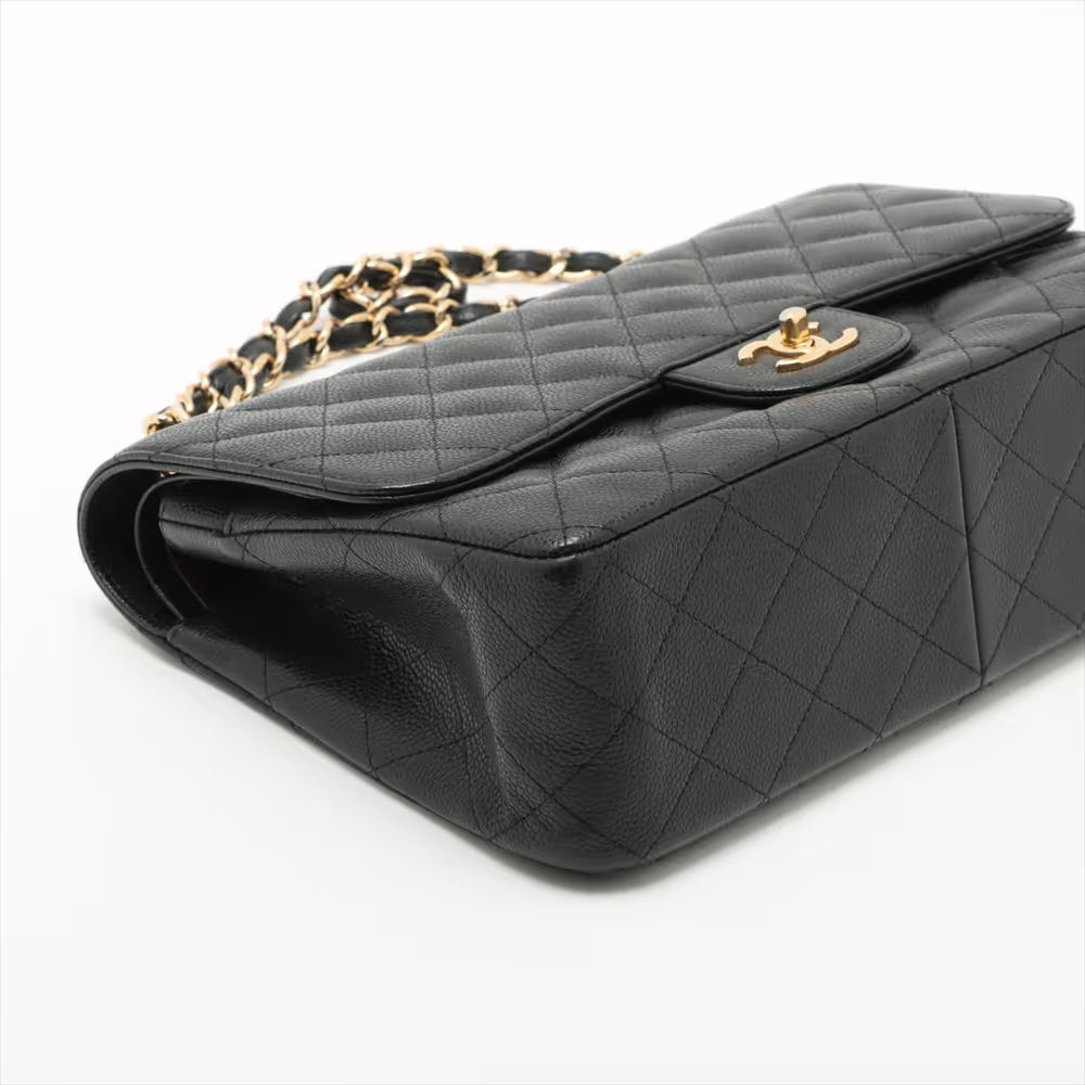 Chanel Demakamatrasse 30 Large Caviar Skin Double Flap Double Chain Bag Black