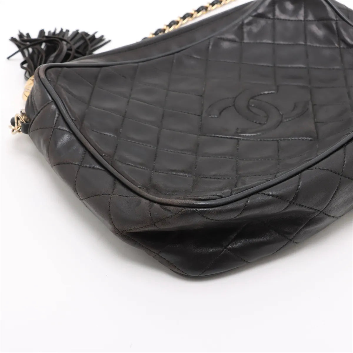 Chanel CC Logo Matelasse Lambskin Chain Shoulder Bag Black