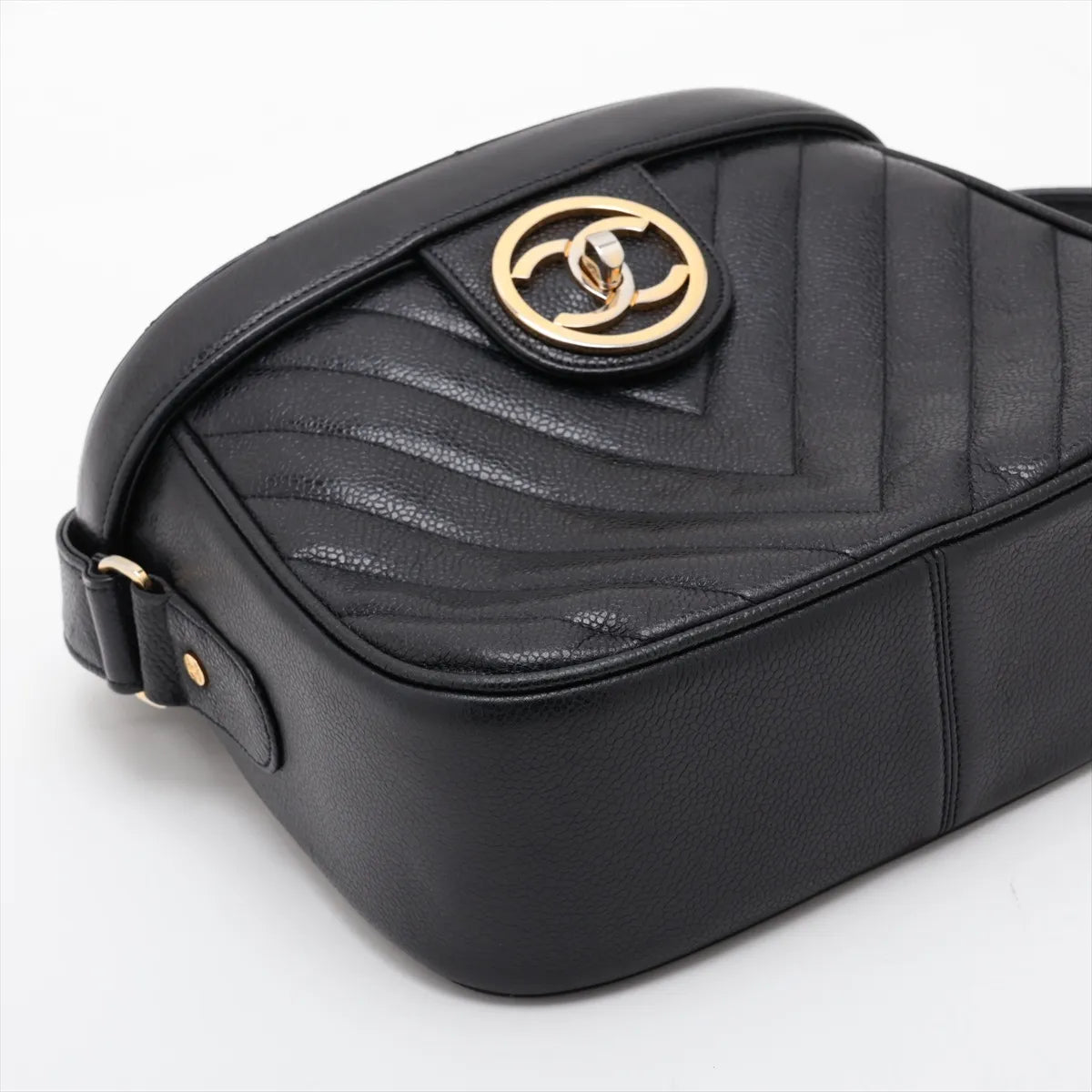 Chanel Chevron Caviar Skin Chain Vanity Shoulder Bag Black