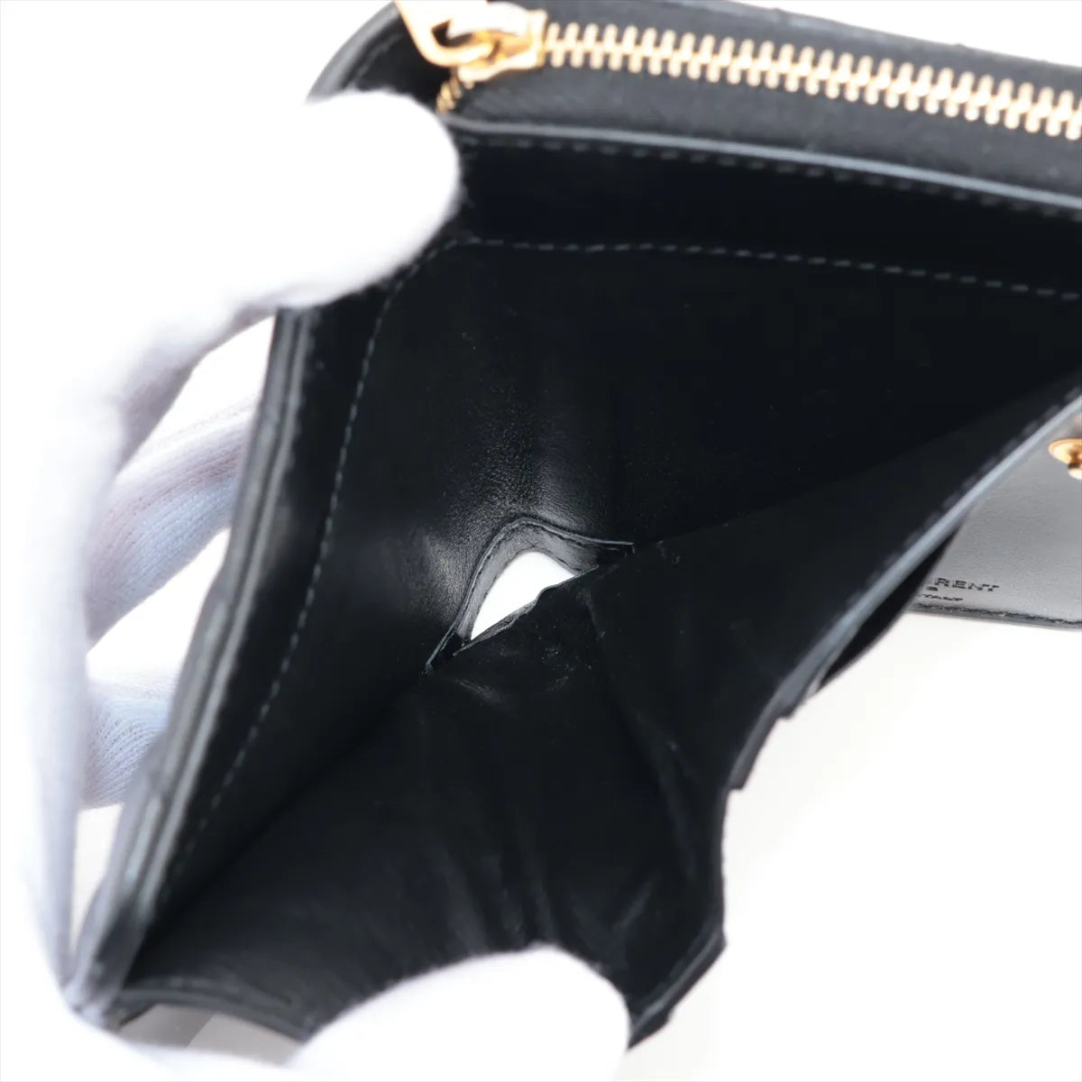 Saint Laurent Johan Leather Compact Wallet Black