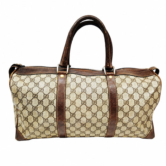 Gucci GG Canvas & Brown Leather Boston Bag — product view