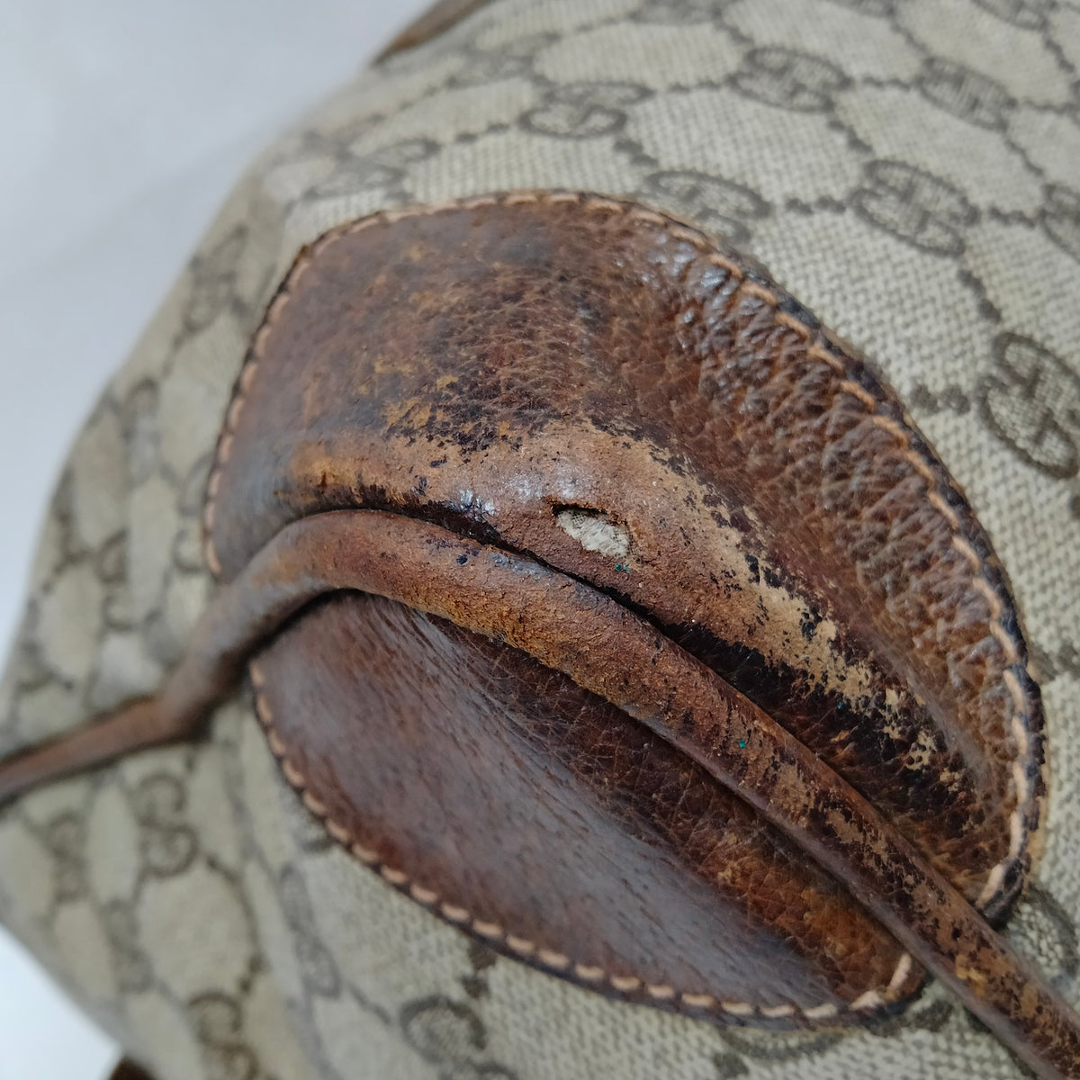 Gucci GG Canvas & Brown Leather Boston Bag — detail 5