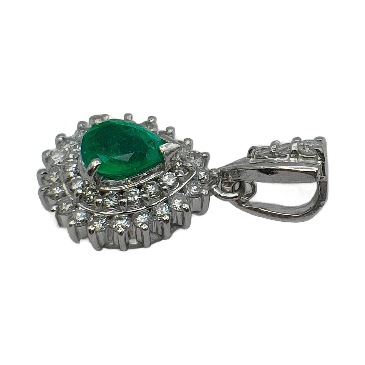 Pt900 Platinum Emerald & Diamond Halo Pendant — detail 2