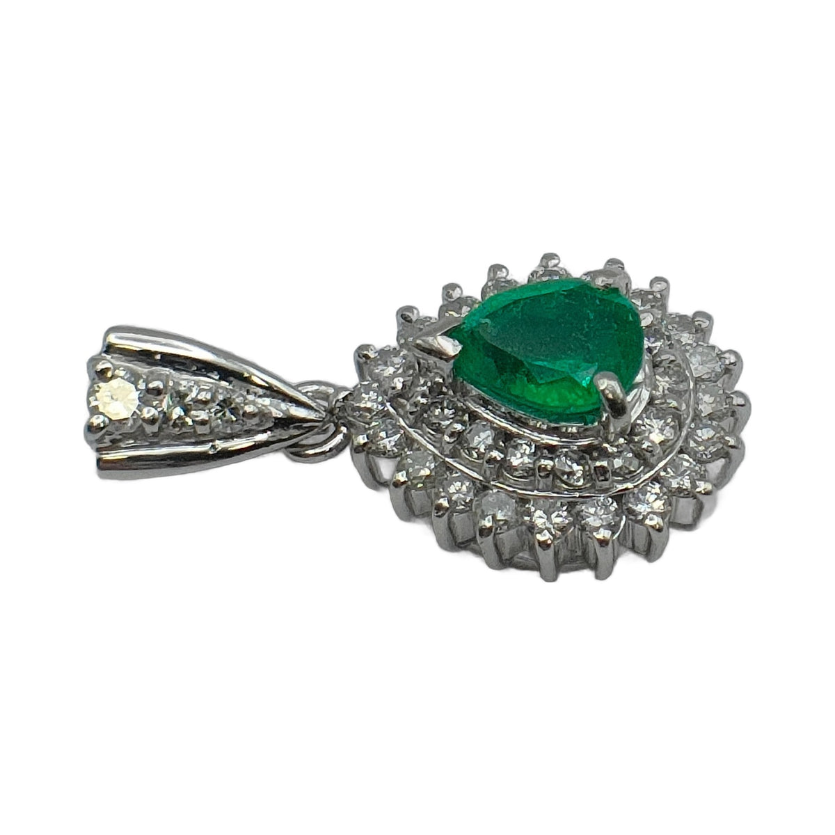 Pt900 Platinum Emerald & Diamond Halo Pendant — detail 3