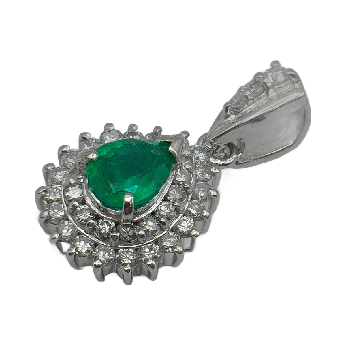 Pt900 Platinum Emerald & Diamond Halo Pendant — detail 4