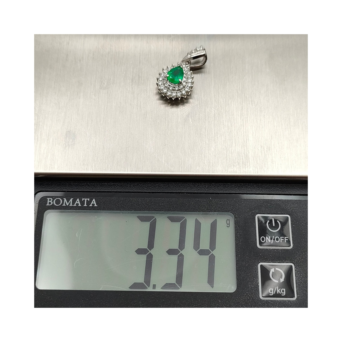 Pt900 Platinum Emerald & Diamond Halo Pendant — detail 8