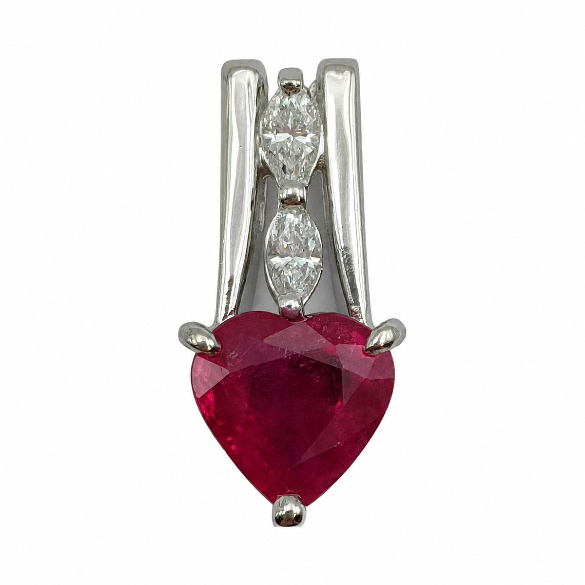 Pt900 Platinum 0.88 ct Heart Ruby & Diamond Pendant — product view