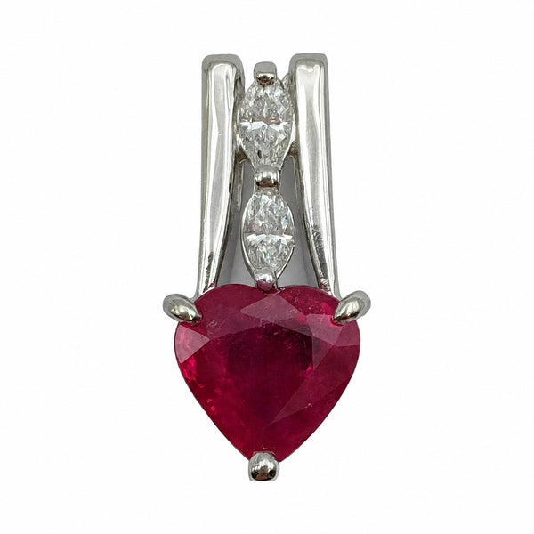 Pt900 Platinum 0.88 ct Heart Ruby & Diamond Pendant