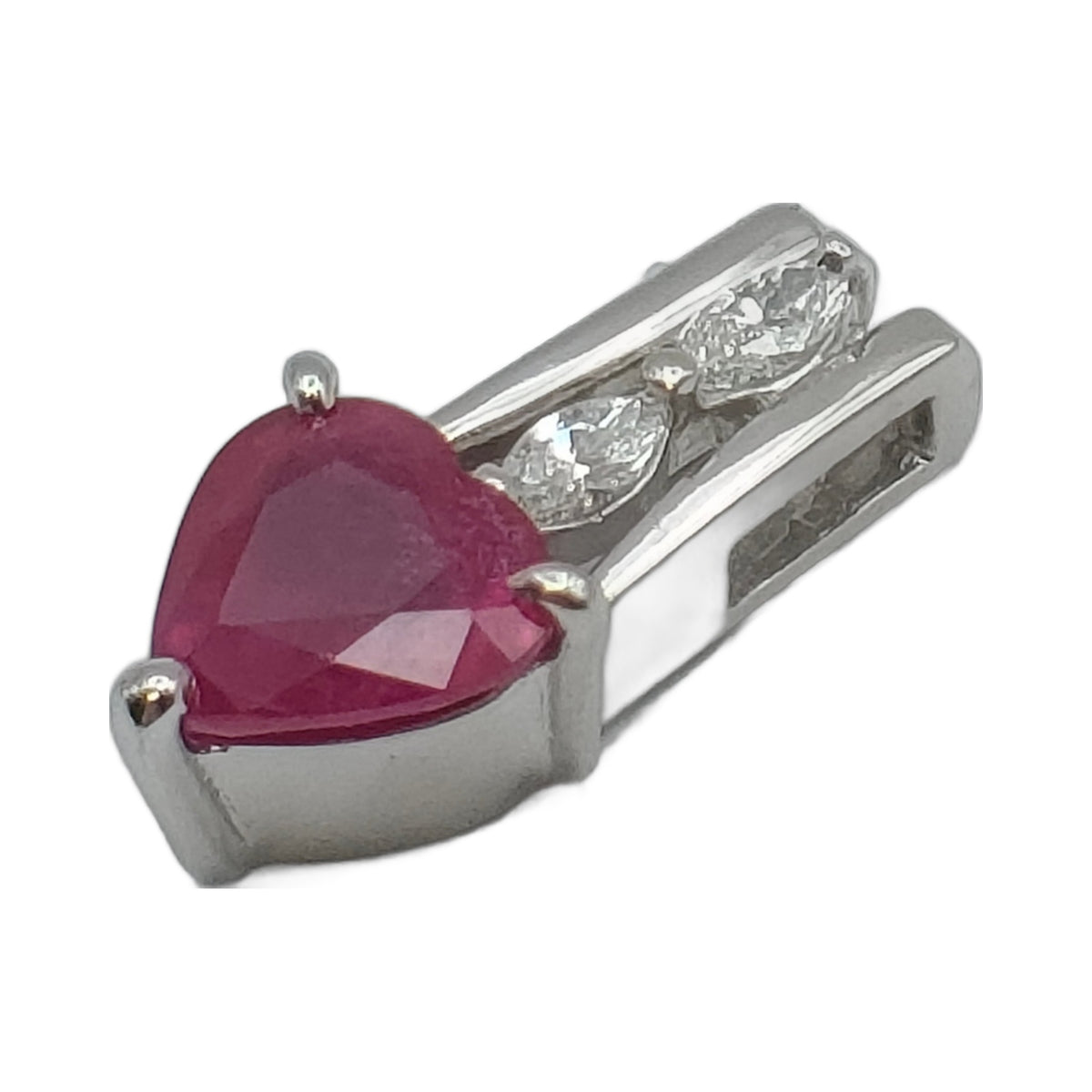 Pt900 Platinum 0.88 ct Heart Ruby & Diamond Pendant — detail 5