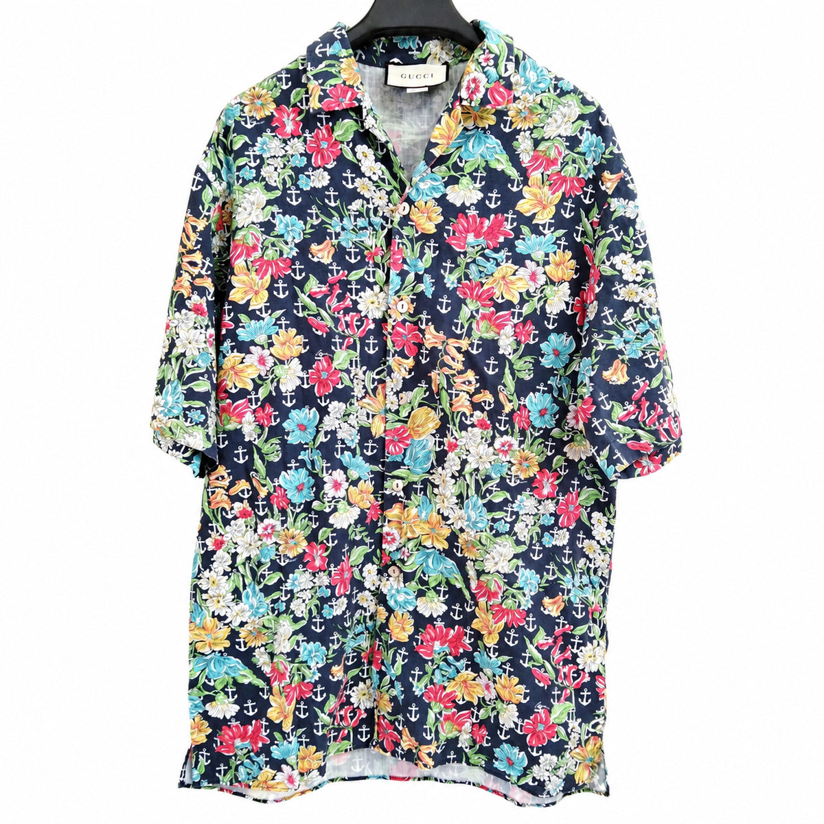 Gucci Navy Floral & Anchor Cotton Shirt — Size 48 — product view