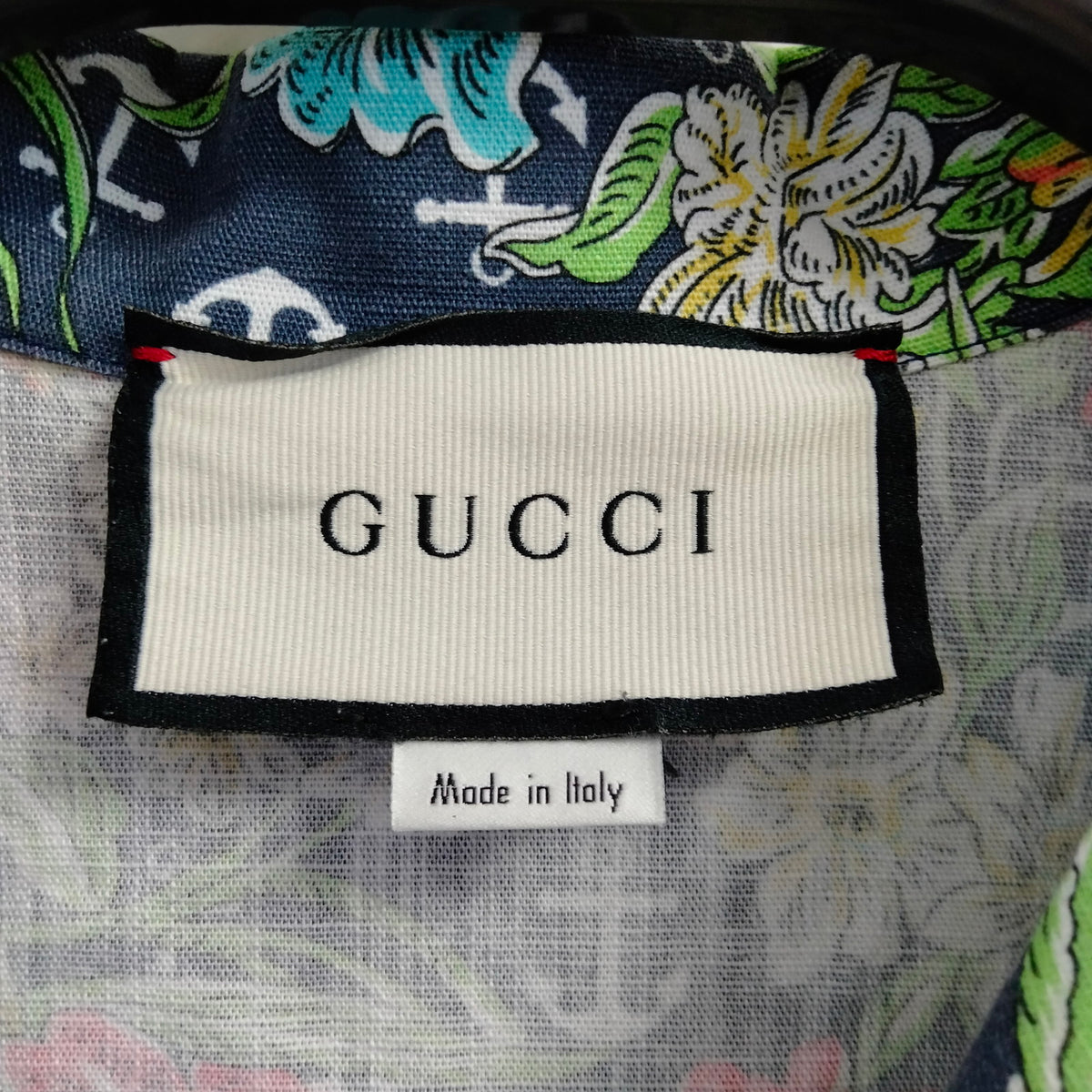 Gucci Navy Floral & Anchor Cotton Shirt — Size 48 — detail 3