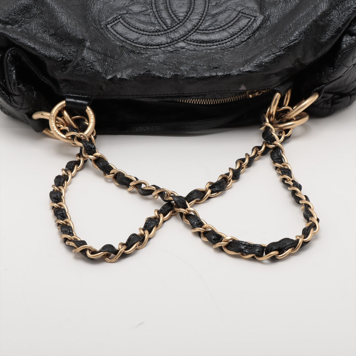 Chanel CC Logo Leather Chain Shoulder Bag Black