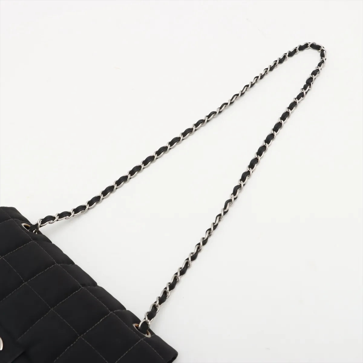 Chanel CC Logo Chocolate Bar Nylon Chain Shoulder Bag Black