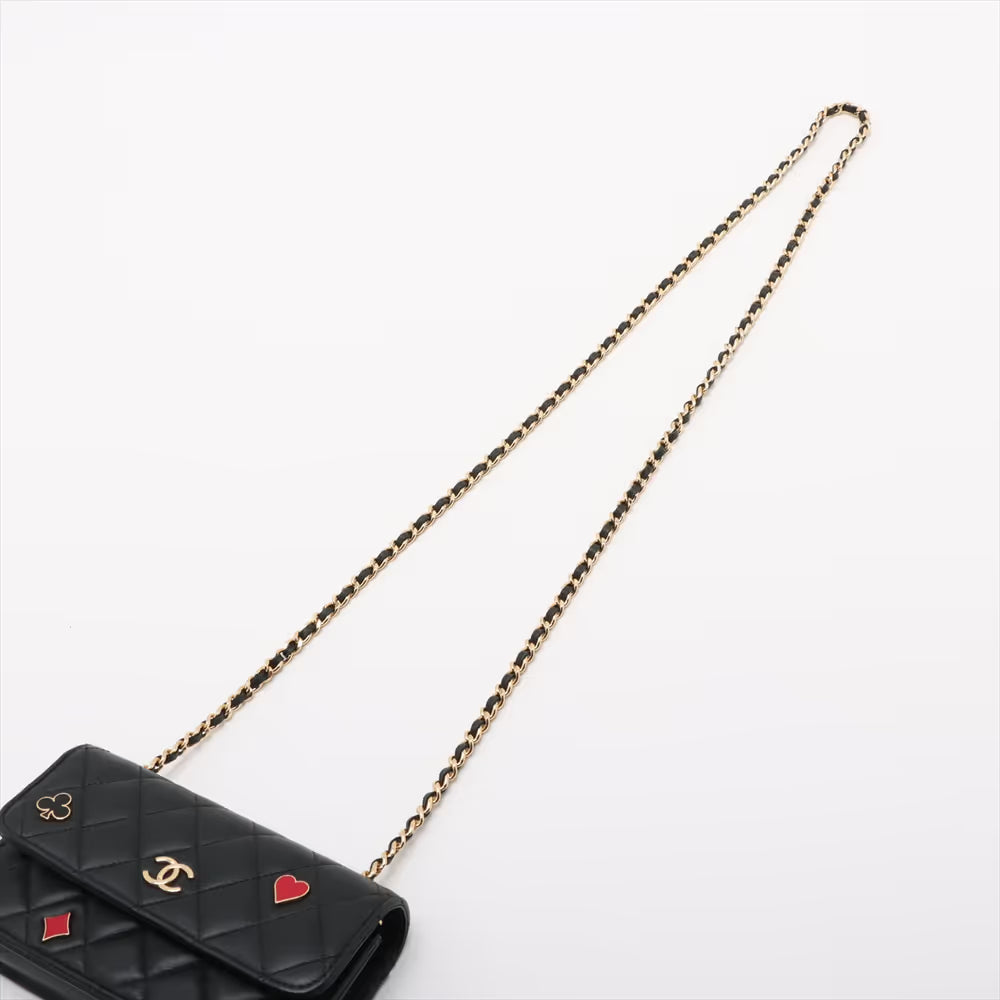 Chanel CC Logo Playings Cards Matelasse Lambskin Single Flap Single Chain Bag Black