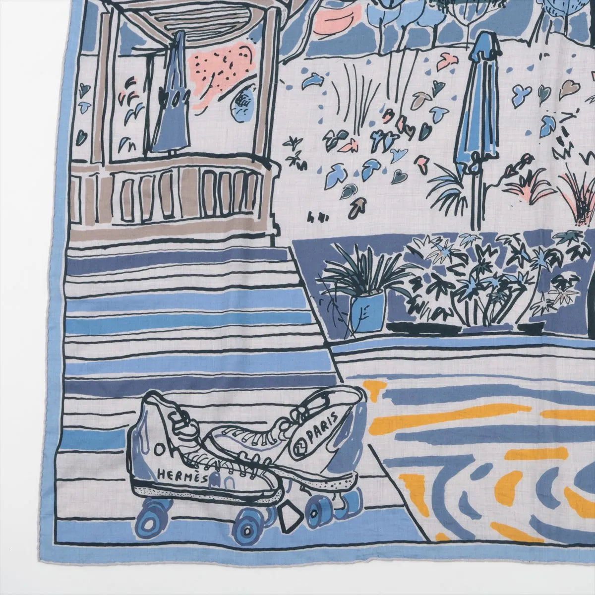 Hermès Carré Géant Rayures D'ete Cashmere & Silk Scarf Blue