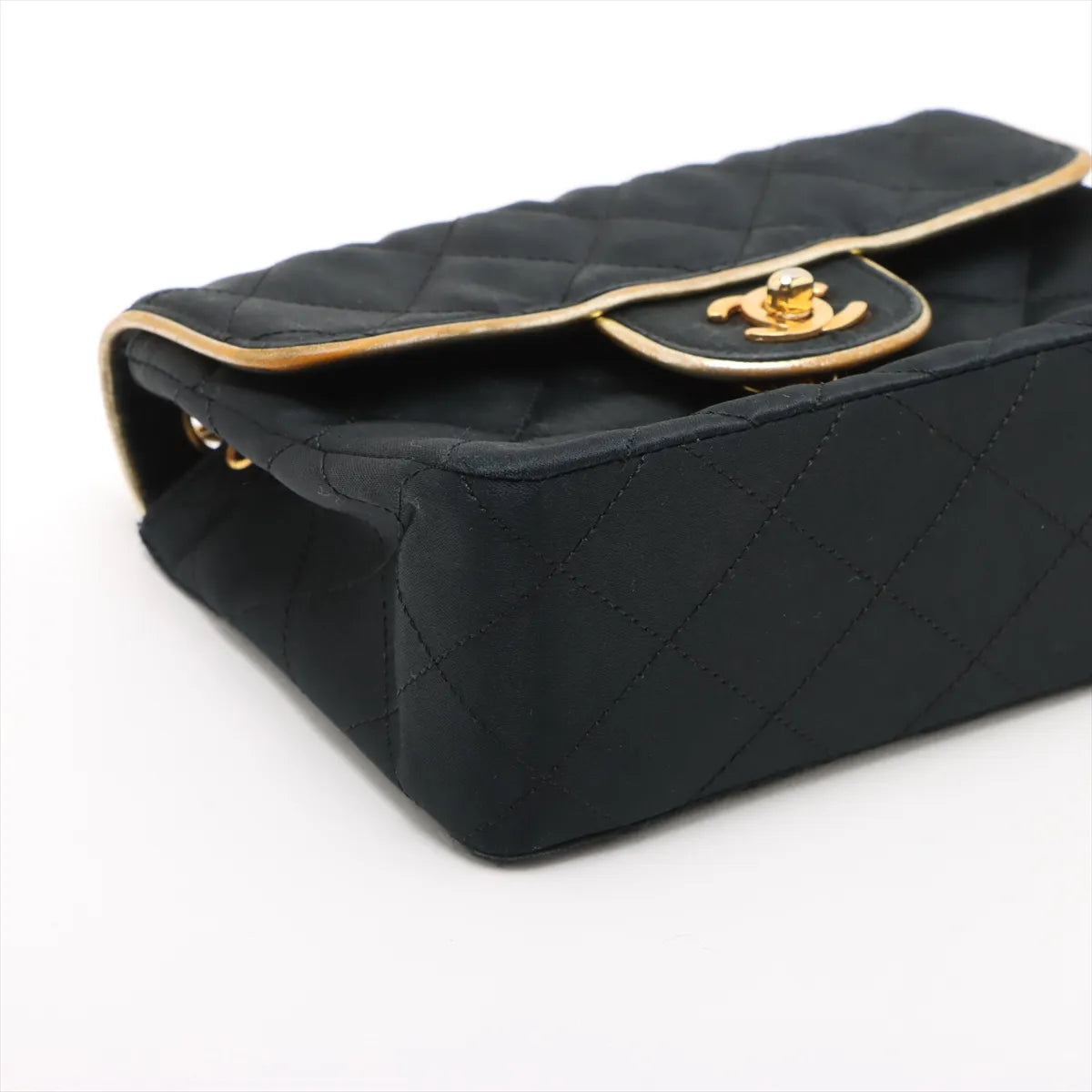 Chanel Mini Matelasse Satin x Leather Single Flap Single Chain Bag Black