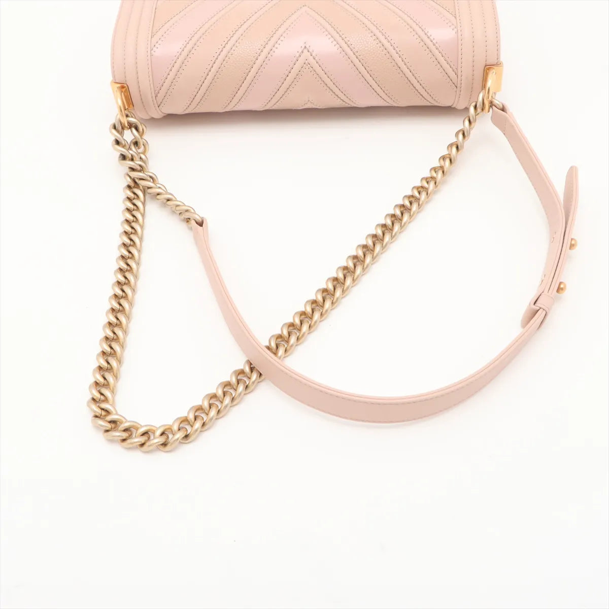 Chanel Boy Chevron V Stitch Chain Shoulder Bag Beige