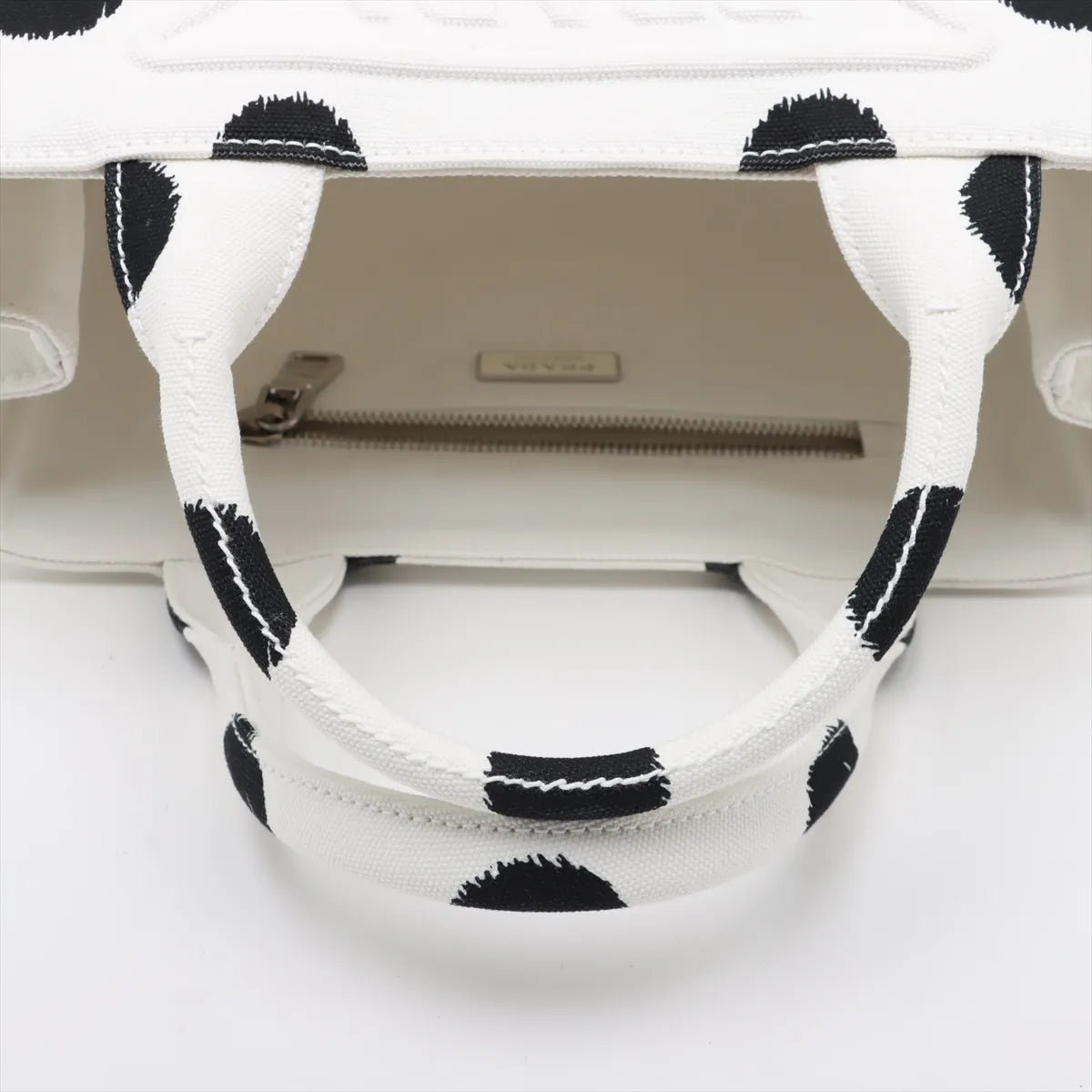 Prada Canapa Black Polka Dot Two-Way Handbag White
