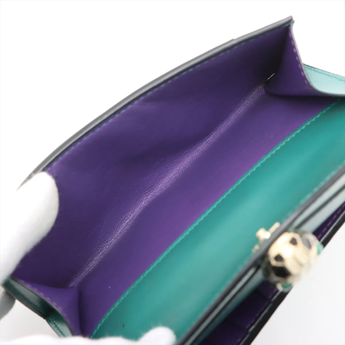 Bvlgari Serpenti Leather Compact Wallet Green x Purple
